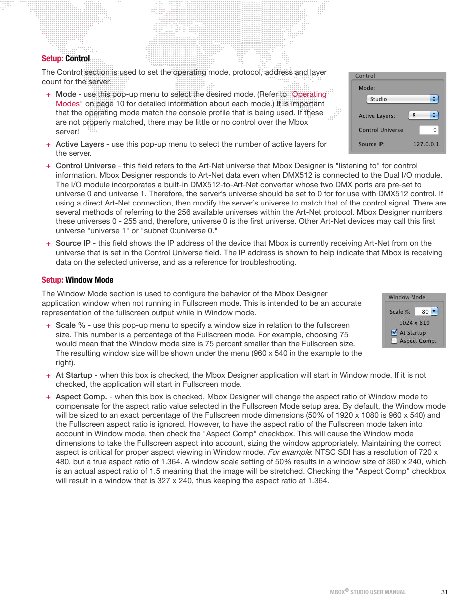 Setup: control, Setup: window mode, Setup: control setup: window mode | PRG Mbox Studio Manual v3.7 User Manual | Page 39 / 172