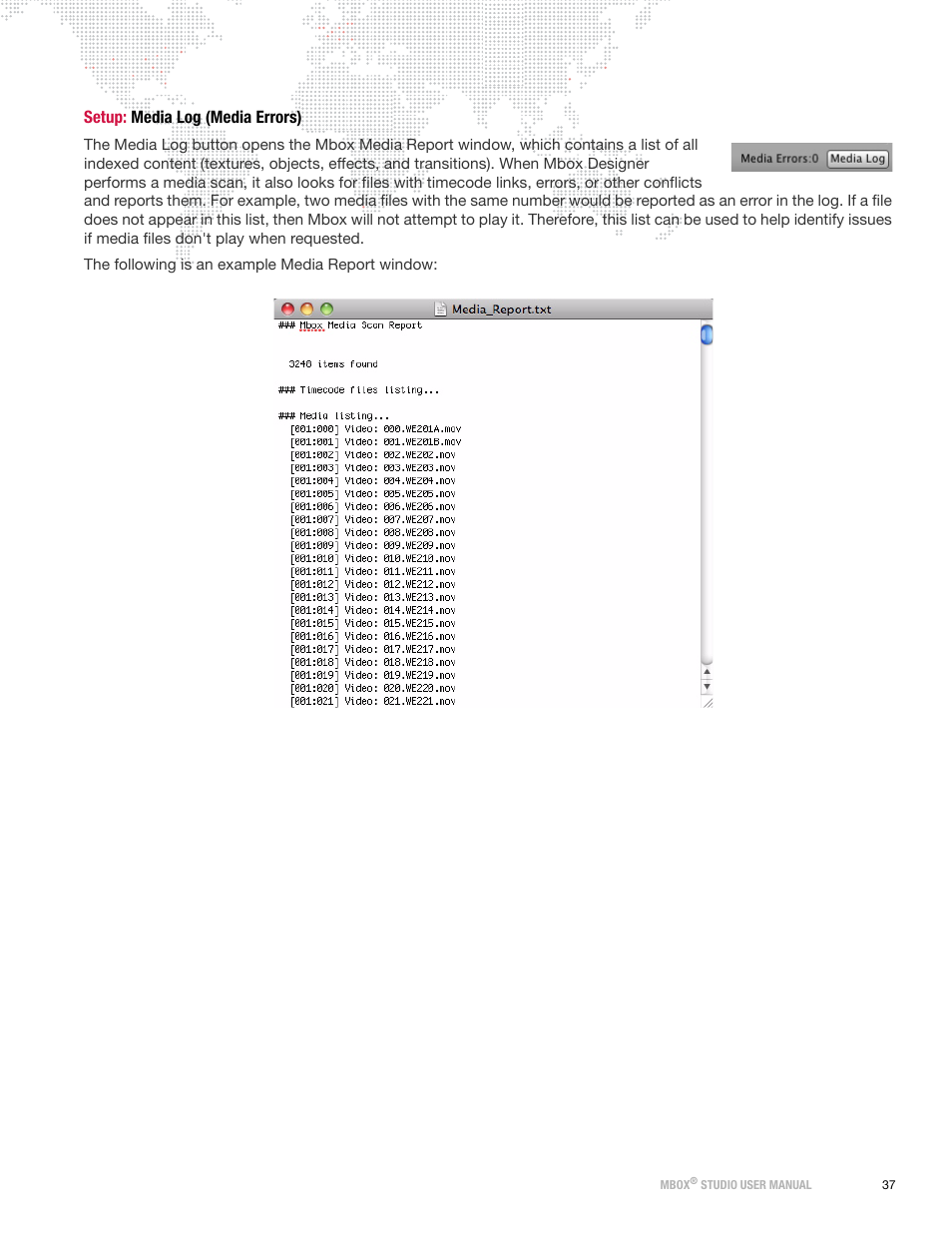 Setup: media log (media errors) | PRG Mbox Studio Manual v3.7 User Manual | Page 45 / 172