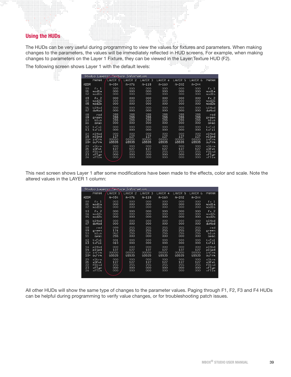 Using the huds | PRG Mbox Studio Manual v3.7 User Manual | Page 47 / 172