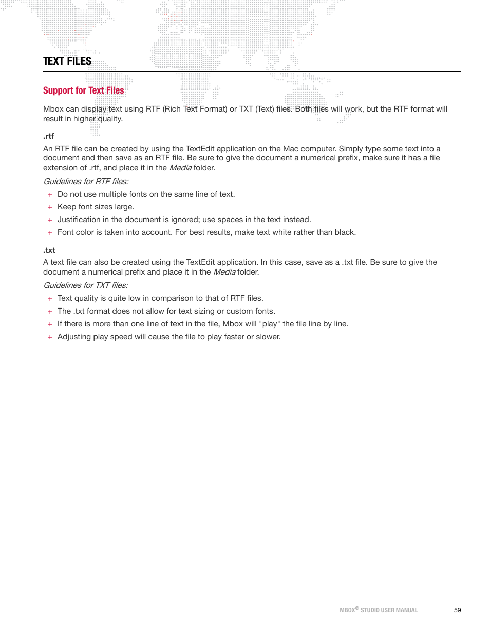 Text files, Support for text files | PRG Mbox Studio Manual v3.7 User Manual | Page 67 / 172