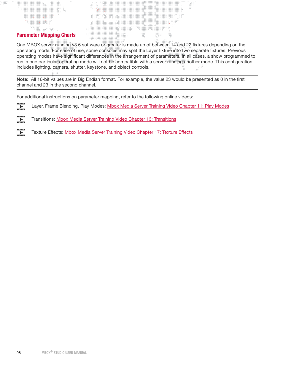 Parameter mapping charts | PRG Mbox Studio Manual v3.6.1 User Manual | Page 104 / 118