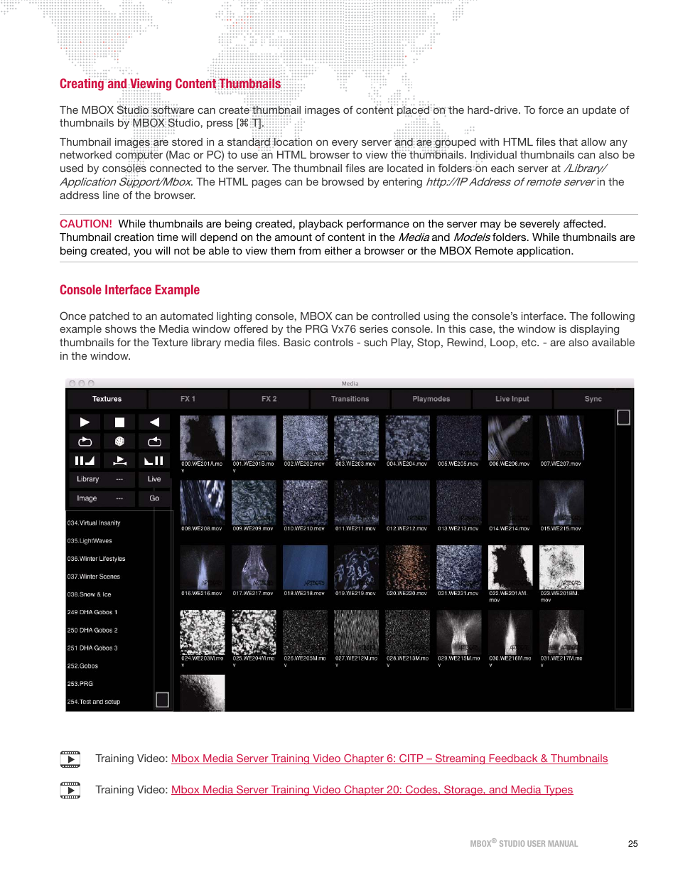 Creating and viewing content thumbnails, Console interface example | PRG Mbox Studio Manual v3.6.1 User Manual | Page 31 / 118