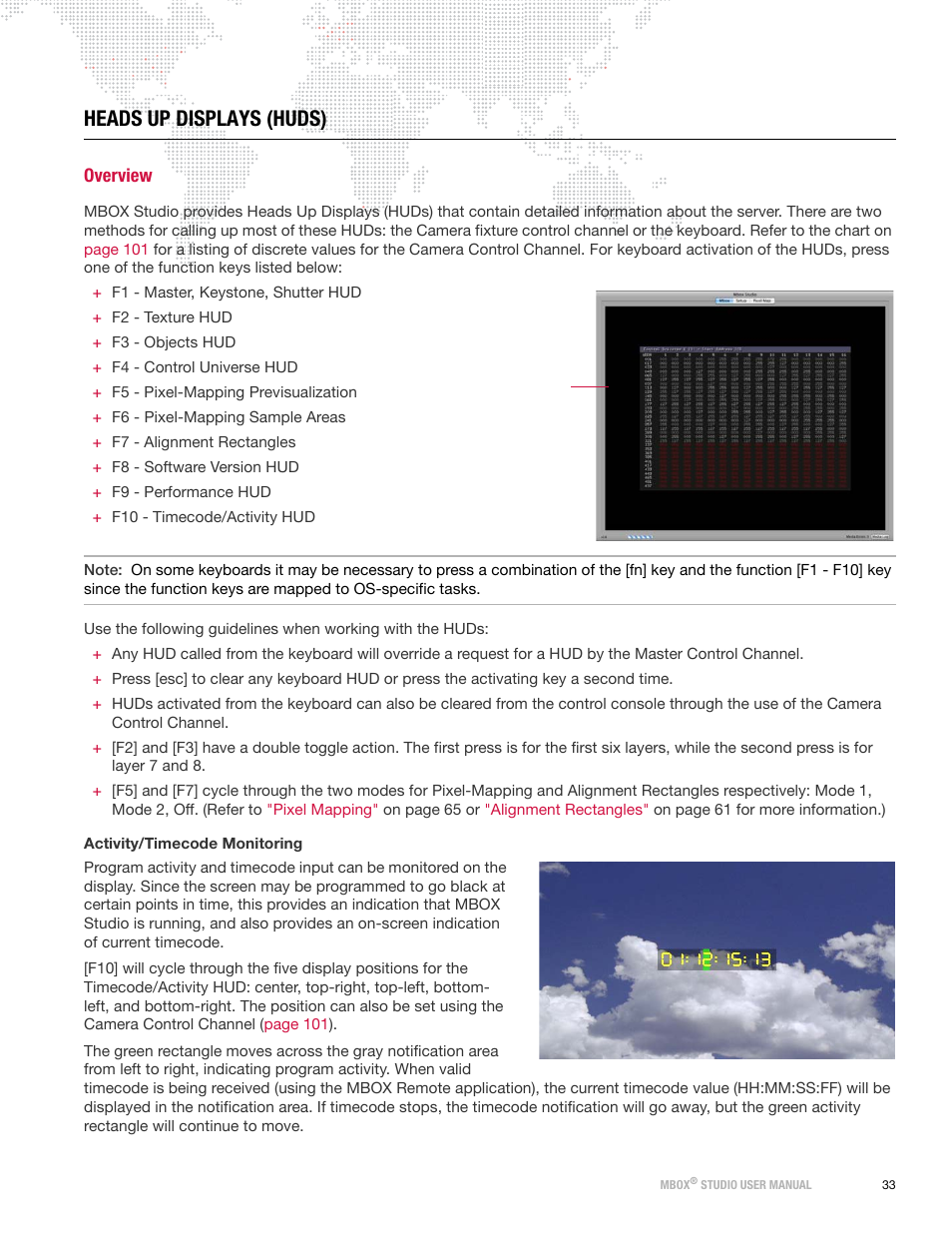 Heads up displays (huds), Overview | PRG Mbox Studio Manual v3.6.1 User Manual | Page 39 / 118