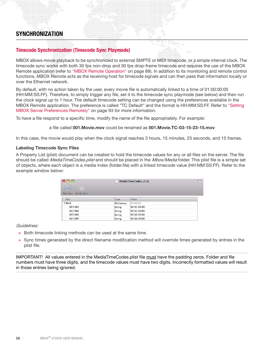 Synchronization, Timecode synchronization (timecode sync playmode) | PRG Mbox Studio Manual v3.6.1 User Manual | Page 62 / 118