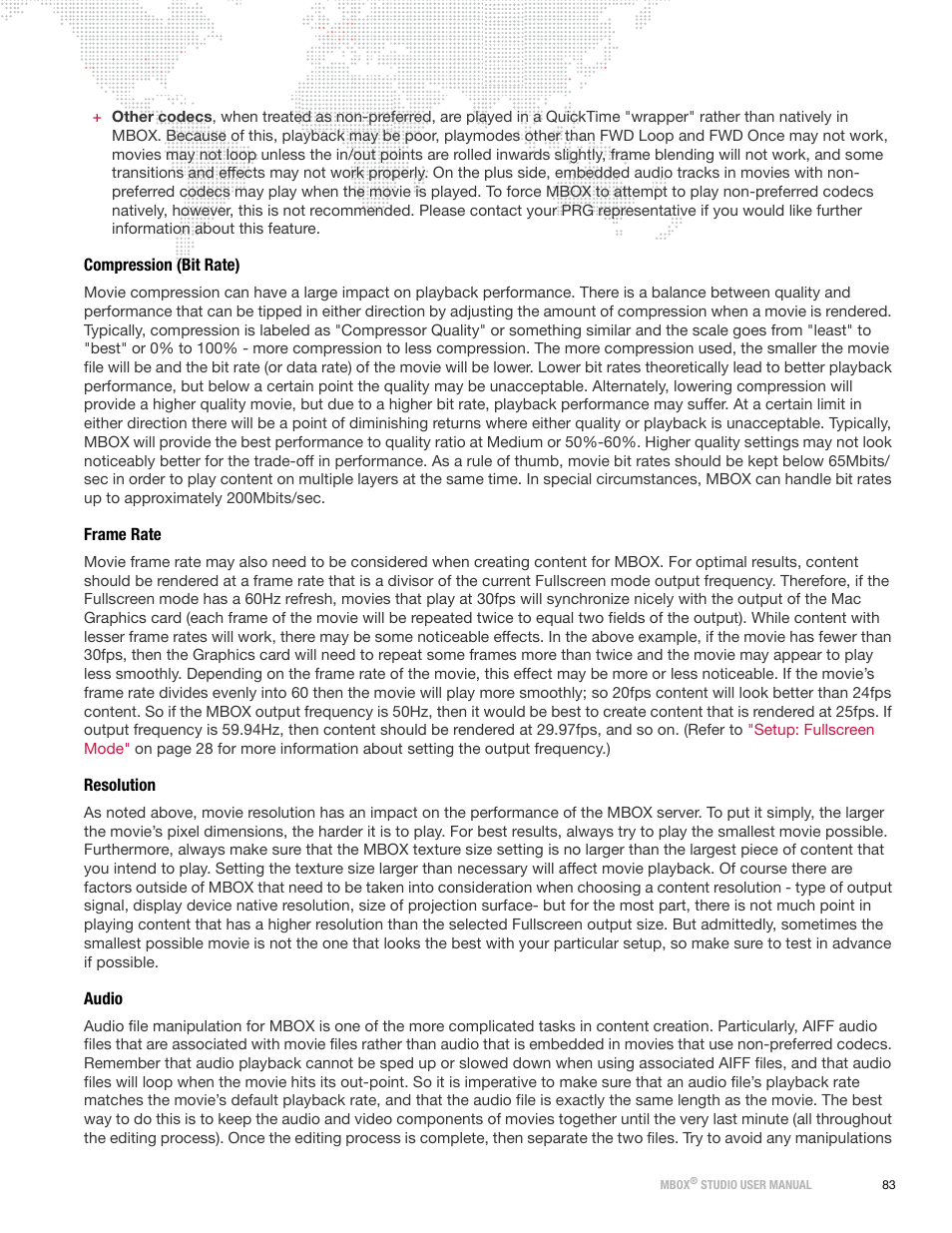 Compression (bit rate), Frame rate, Resolution | Audio, Compression (bit rate) frame rate resolution audio | PRG Mbox Studio Manual v3.6.1 User Manual | Page 89 / 118