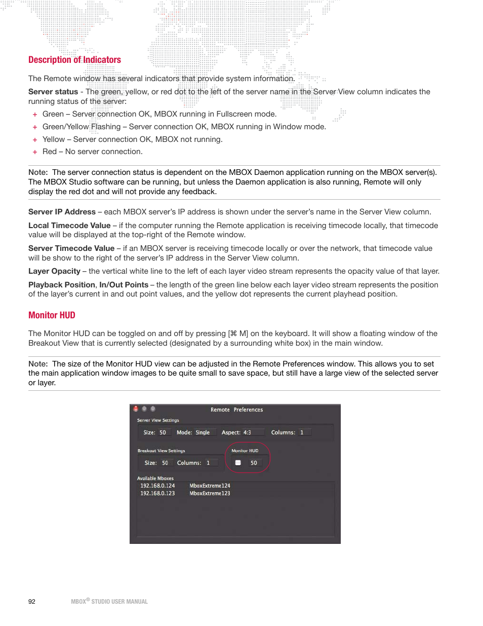 Description of indicators, Monitor hud, Description of indicators monitor hud | PRG Mbox Studio Manual v3.6.1 User Manual | Page 98 / 118