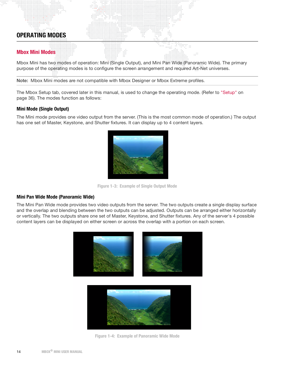 Operating modes, Mbox mini modes, Mini mode (single output) | Mini pan wide mode (panoramic wide) | PRG Mbox Mini Manual 3.9 User Manual | Page 22 / 154