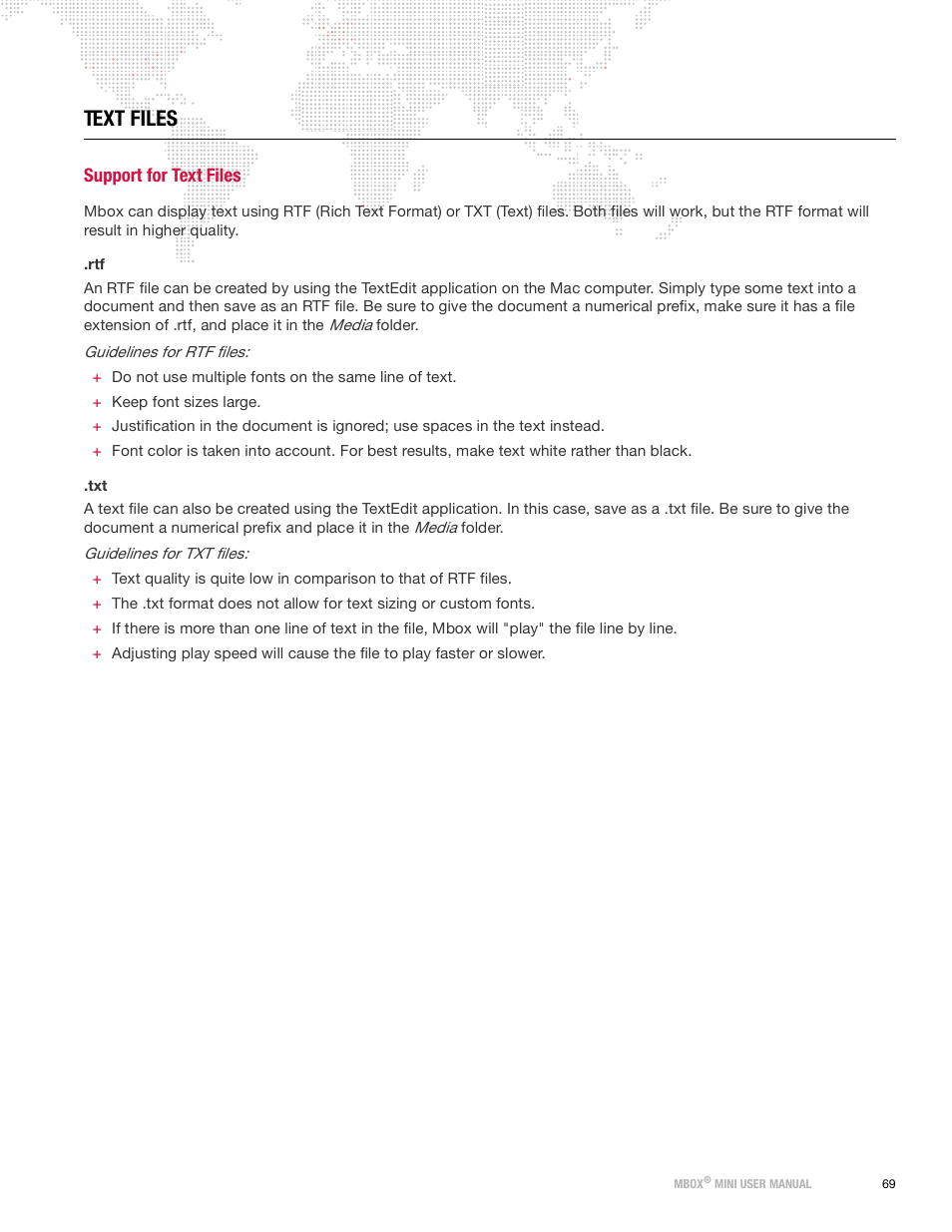 Text files, Support for text files | PRG Mbox Mini Manual 3.9 User Manual | Page 77 / 154