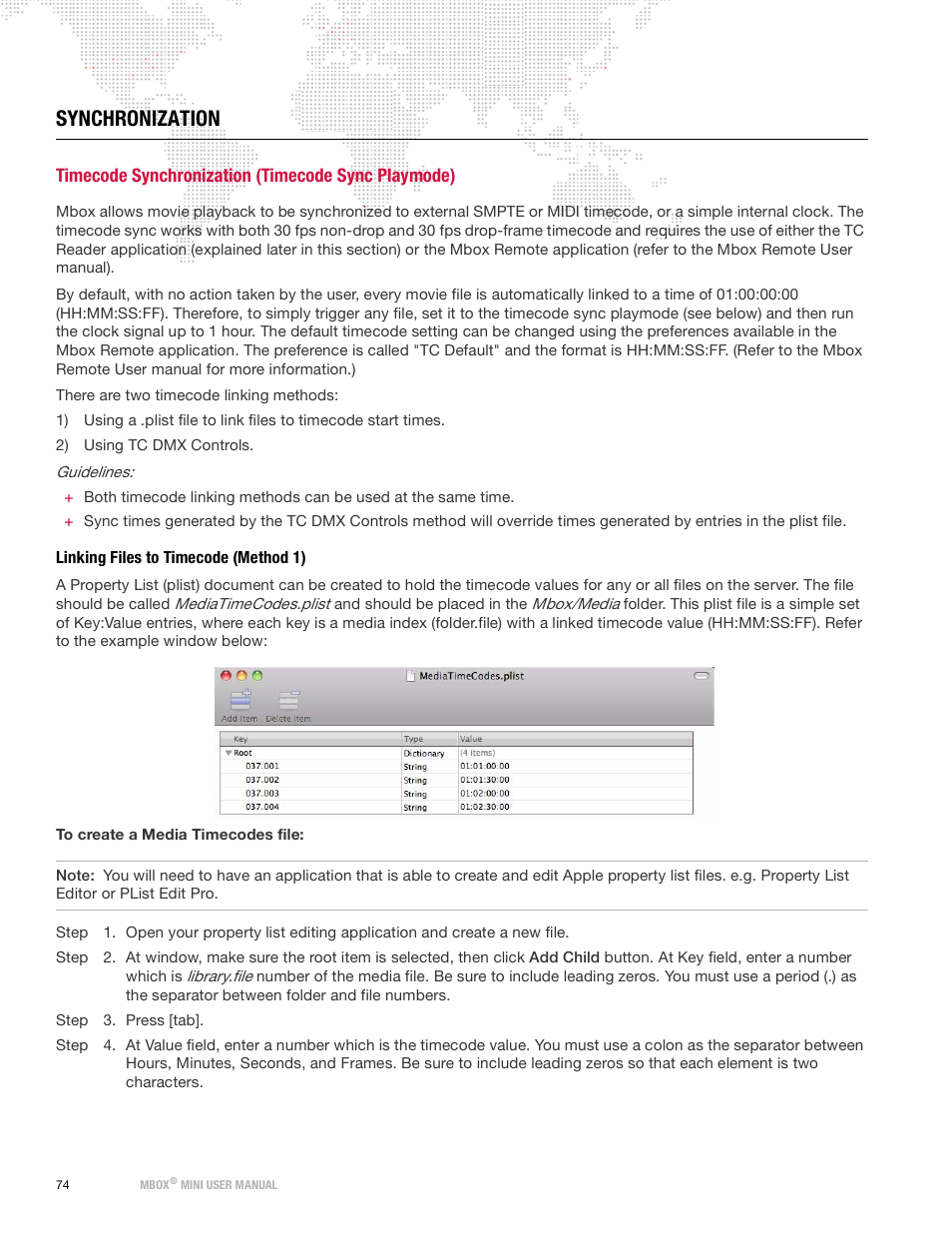 Synchronization, Timecode synchronization (timecode sync playmode), Linking files to timecode (method 1) | PRG Mbox Mini Manual 3.9 User Manual | Page 82 / 154