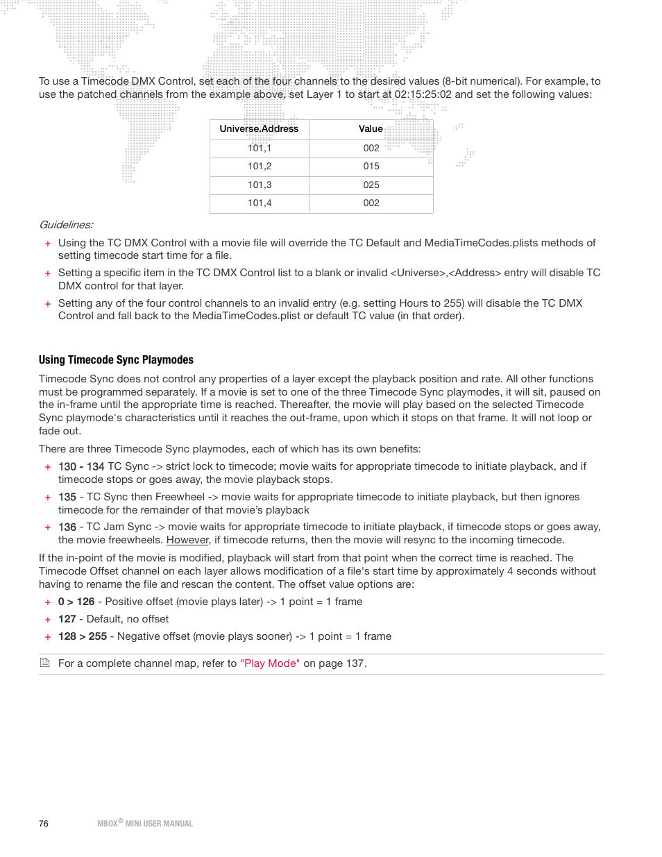 Using timecode sync playmodes | PRG Mbox Mini Manual 3.9 User Manual | Page 84 / 154