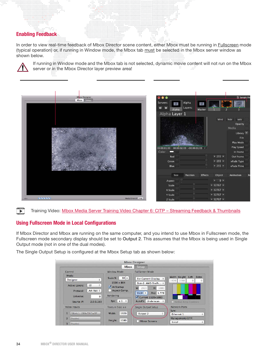 Enabling feedback, Using fullscreen mode in local configurations | PRG Mbox Director User Manual v3.9 User Manual | Page 40 / 112
