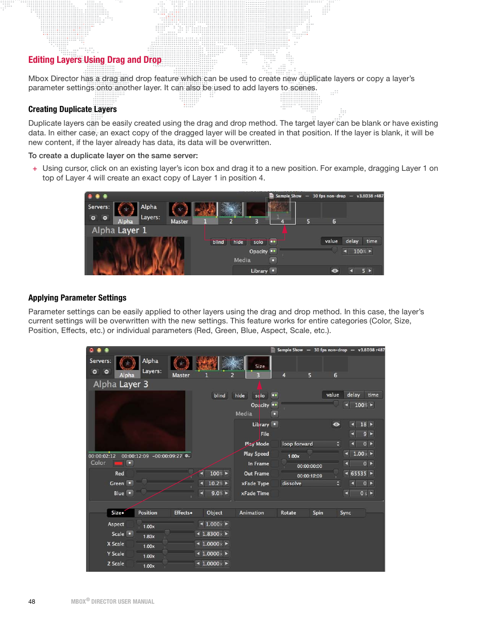 Editing layers using drag and drop, Creating duplicate layers, Applying parameter settings | PRG Mbox Director User Manual v3.9 User Manual | Page 54 / 112