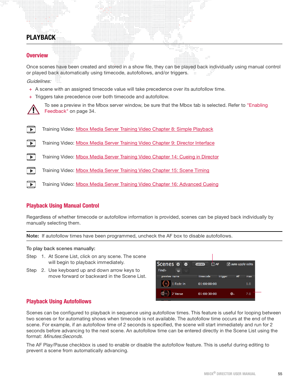 Playback, Overview, Playback using manual control | Playback using autofollows | PRG Mbox Director User Manual v3.9 User Manual | Page 61 / 112