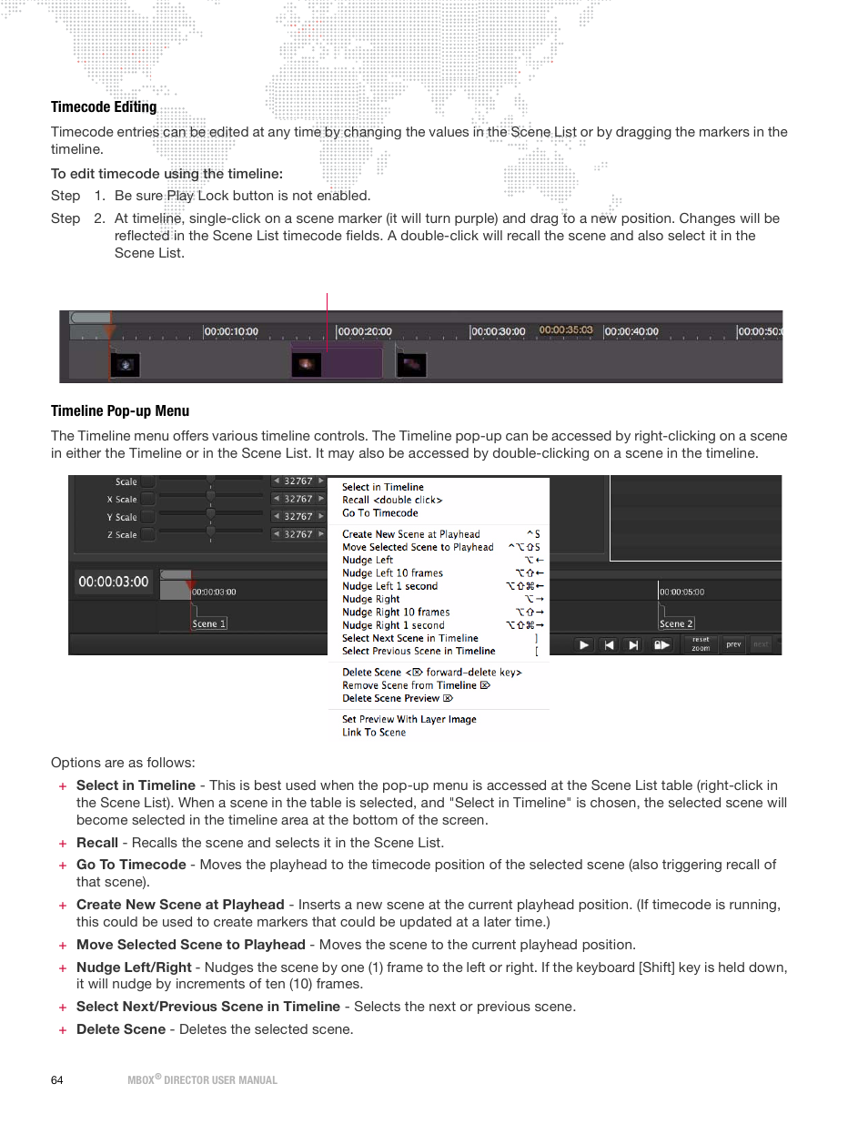 Timecode editing, Timeline pop-up menu | PRG Mbox Director User Manual v3.9 User Manual | Page 70 / 112