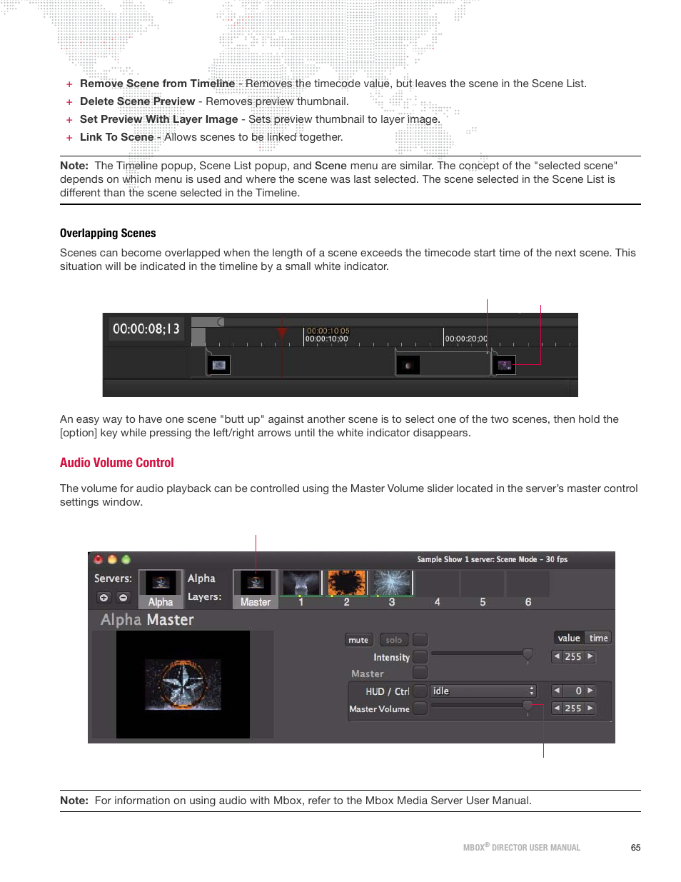 Overlapping scenes, Audio volume control | PRG Mbox Director User Manual v3.9 User Manual | Page 71 / 112
