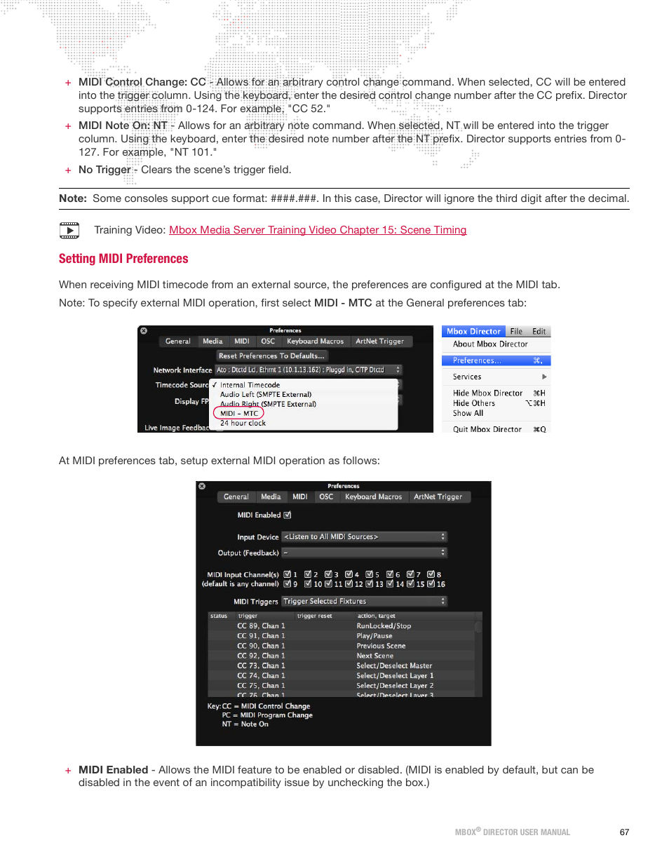 Setting midi preferences | PRG Mbox Director User Manual v3.9 User Manual | Page 73 / 112