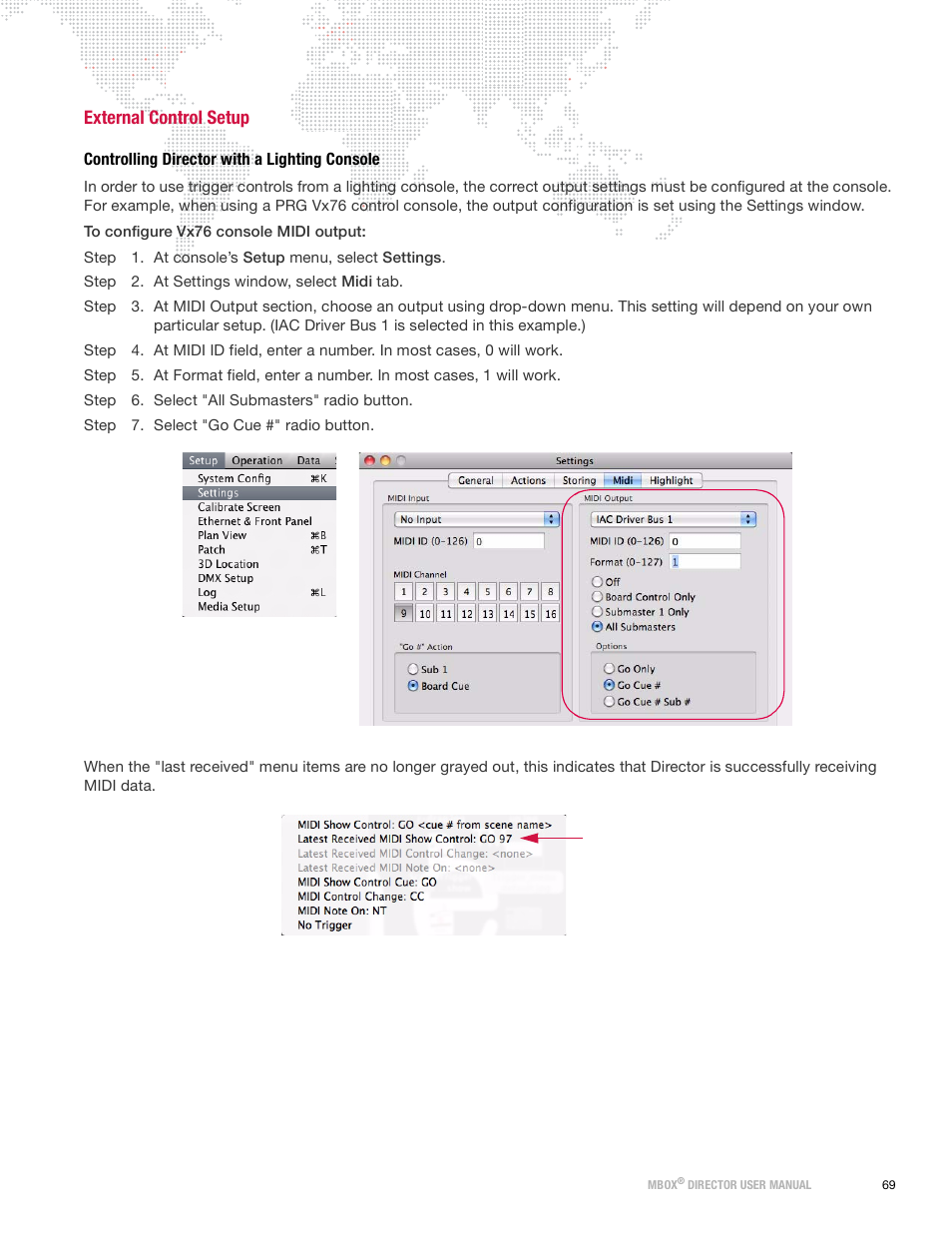 External control setup, Controlling director with a lighting console | PRG Mbox Director User Manual v3.9 User Manual | Page 75 / 112