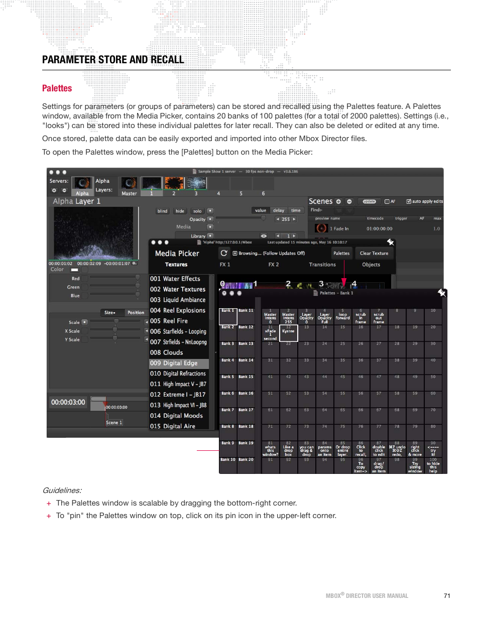 Parameter store and recall, Palettes | PRG Mbox Director User Manual v3.9 User Manual | Page 77 / 112