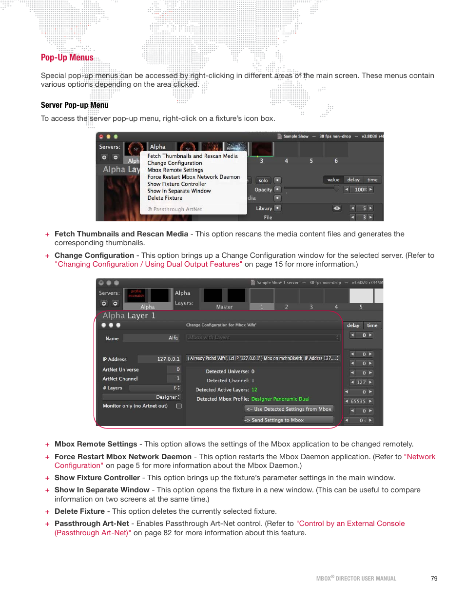 Pop-up menus, Server pop-up menu | PRG Mbox Director User Manual v3.9 User Manual | Page 85 / 112
