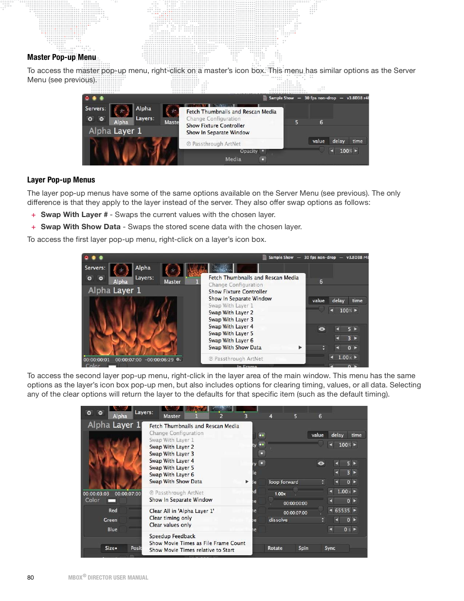 Master pop-up menu, Layer pop-up menus | PRG Mbox Director User Manual v3.9 User Manual | Page 86 / 112