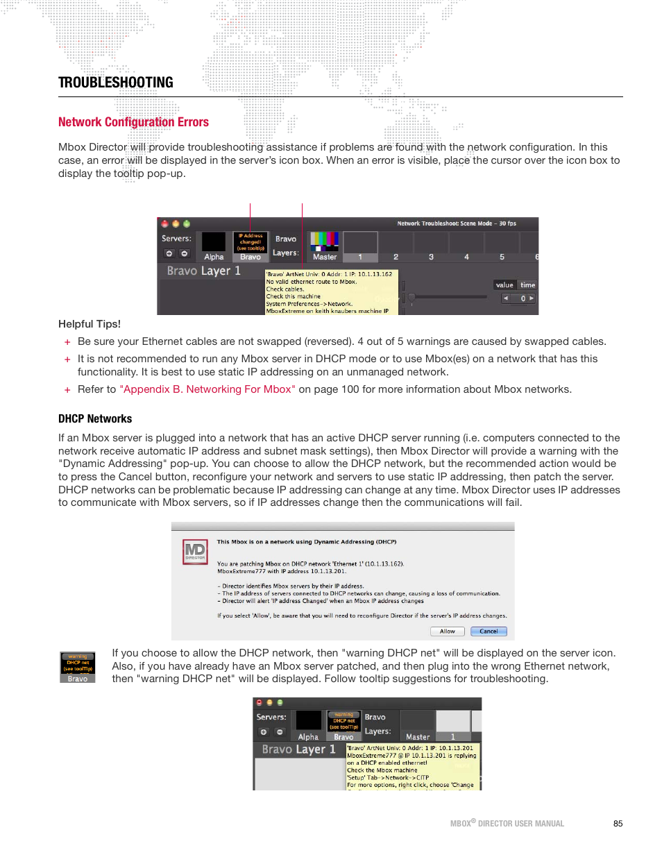 Troubleshooting, Network configuration errors, Dhcp networks | PRG Mbox Director User Manual v3.9 User Manual | Page 91 / 112