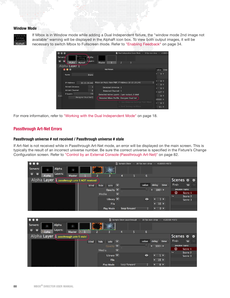 Window mode, Passthrough art-net errors | PRG Mbox Director User Manual v3.9 User Manual | Page 94 / 112