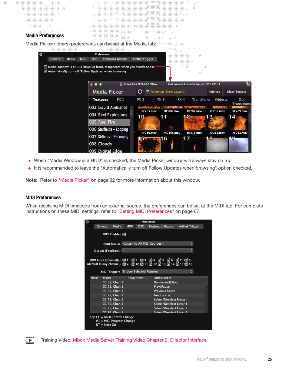 Media preferences, Midi preferences | PRG Mbox Director User Manual v3.8a User Manual | Page 31 / 108