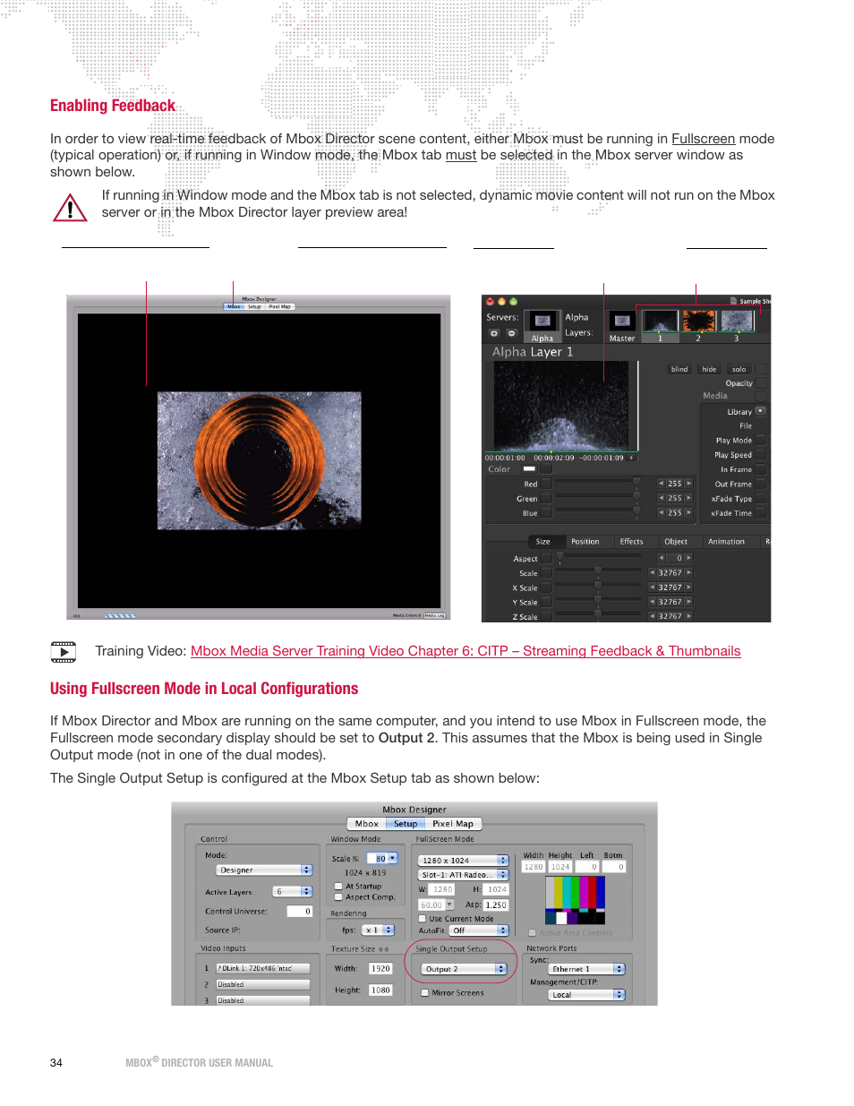 Enabling feedback, Using fullscreen mode in local configurations | PRG Mbox Director User Manual v3.8a User Manual | Page 40 / 108