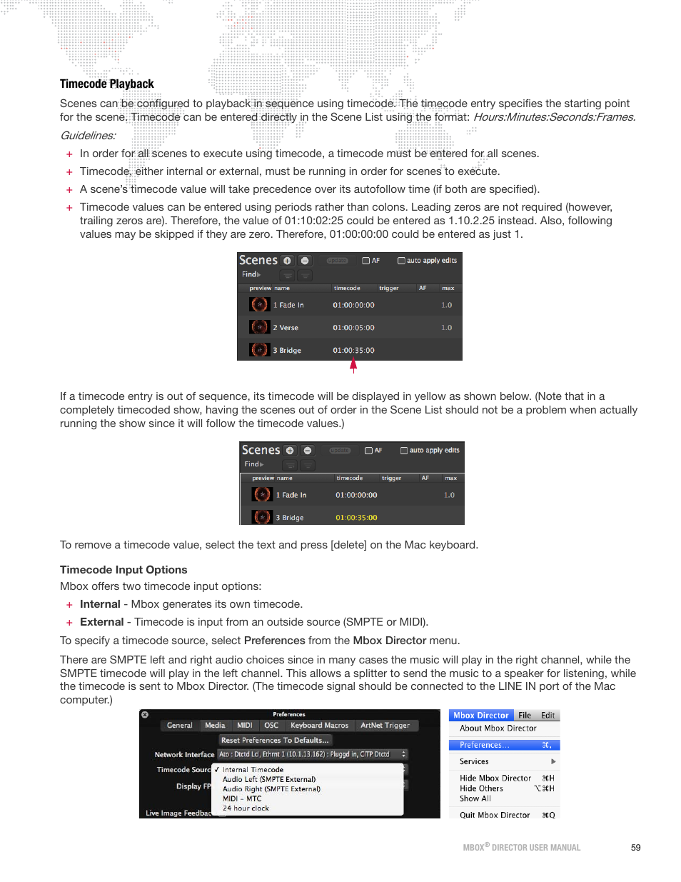 Timecode playback, Timecode input options | PRG Mbox Director User Manual v3.8a User Manual | Page 65 / 108