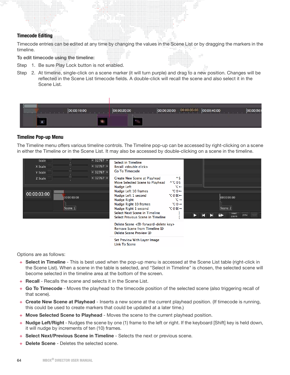 Timecode editing, Timeline pop-up menu | PRG Mbox Director User Manual v3.8a User Manual | Page 70 / 108