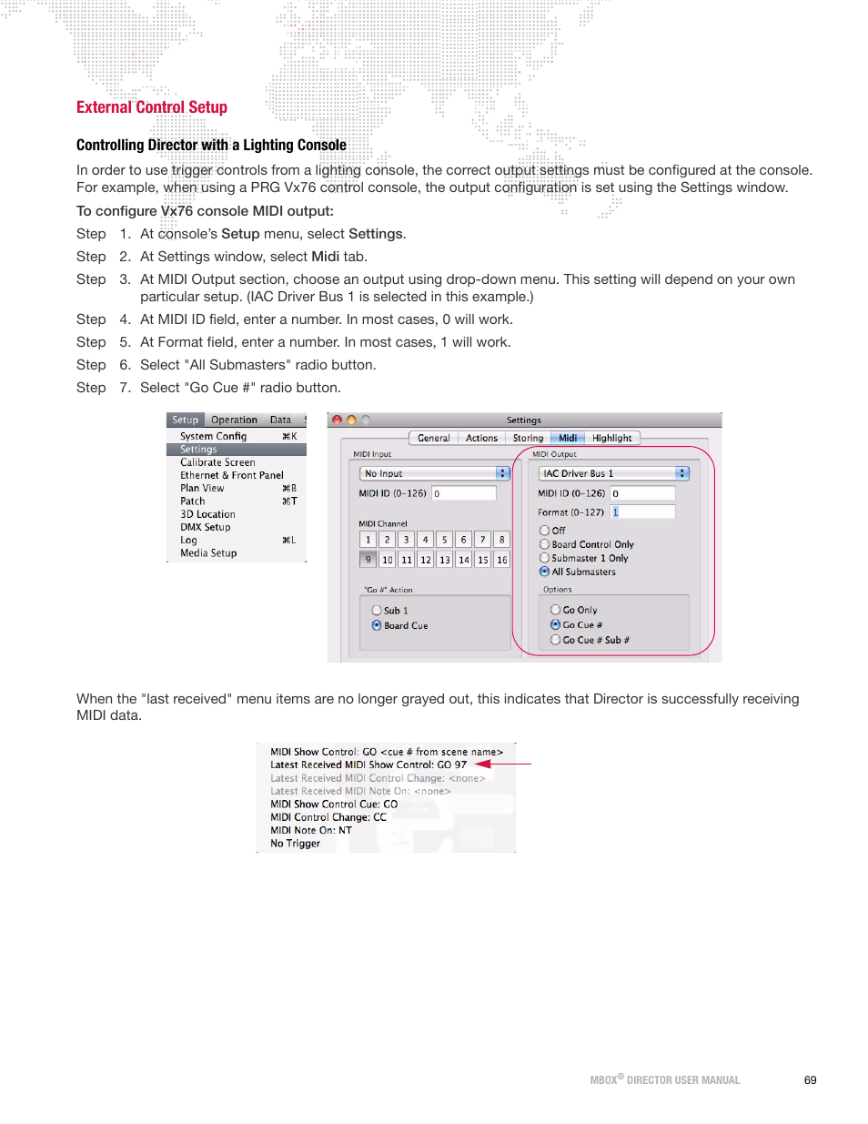 External control setup, Controlling director with a lighting console | PRG Mbox Director User Manual v3.8a User Manual | Page 75 / 108