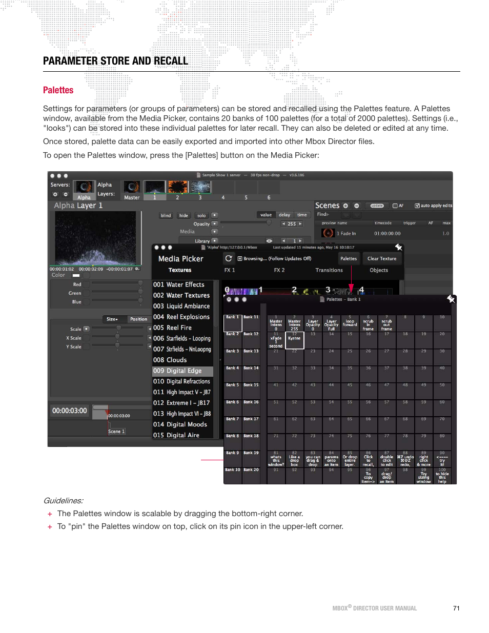 Parameter store and recall, Palettes | PRG Mbox Director User Manual v3.8a User Manual | Page 77 / 108