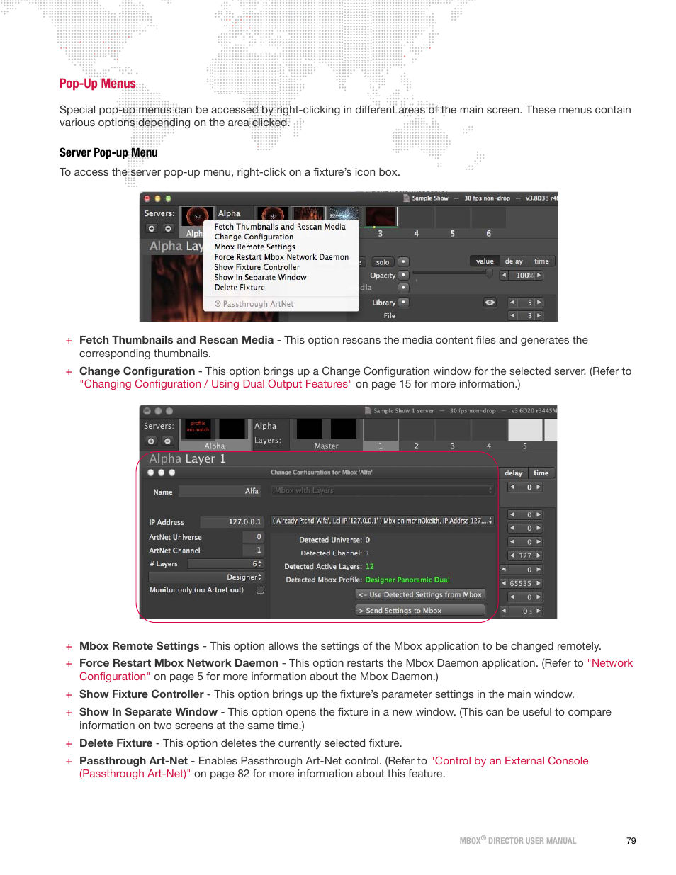 Pop-up menus, Server pop-up menu | PRG Mbox Director User Manual v3.8a User Manual | Page 85 / 108