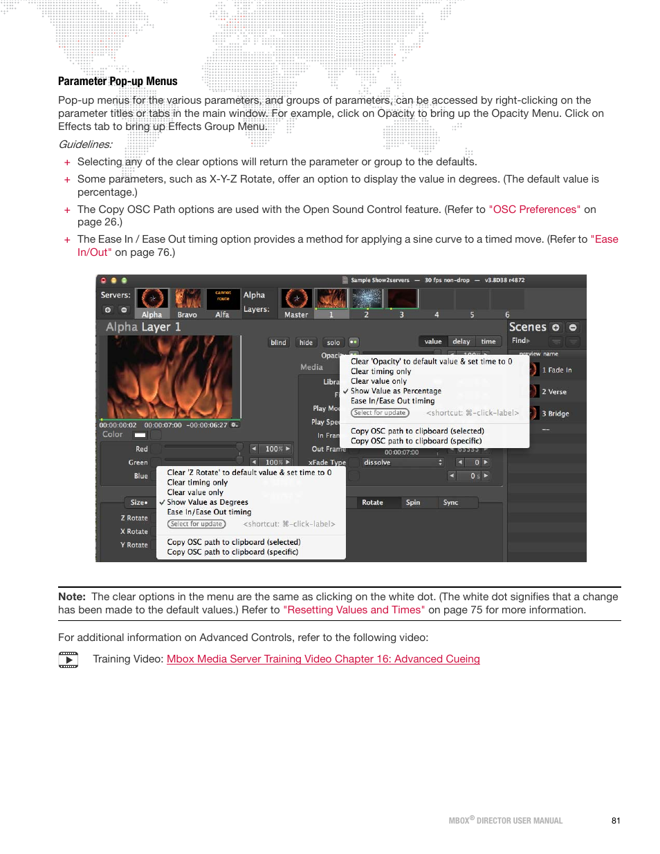 Parameter pop-up menus | PRG Mbox Director User Manual v3.8a User Manual | Page 87 / 108