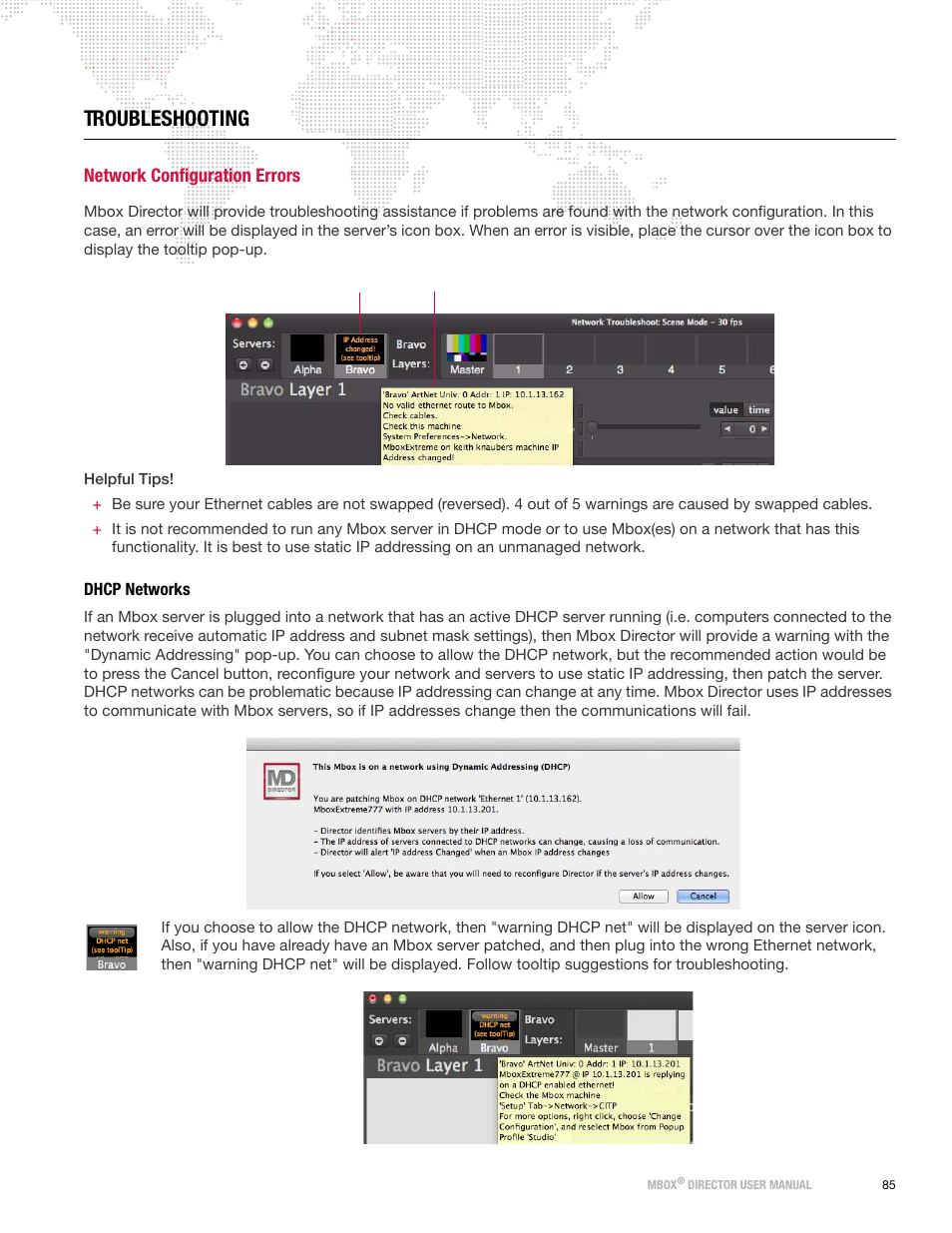 Troubleshooting, Network configuration errors, Dhcp networks | PRG Mbox Director User Manual v3.8a User Manual | Page 91 / 108