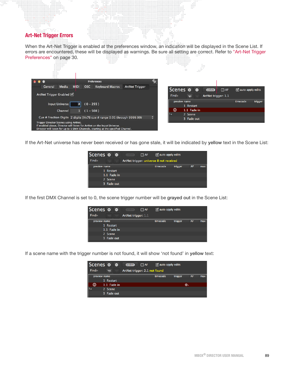 Art-net trigger errors | PRG Mbox Director User Manual v3.8a User Manual | Page 95 / 108