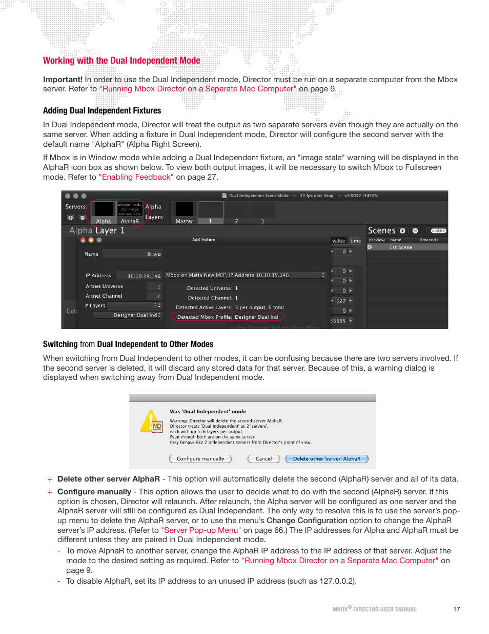 Working with the dual independent mode, Adding dual independent fixtures, Switching from dual independent to other modes | PRG Mbox Director User Manual v3.7 User Manual | Page 23 / 80
