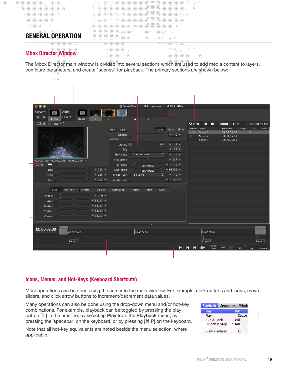 General operation, Mbox director window, Icons, menus, and hot-keys (keyboard shortcuts) | PRG Mbox Director User Manual v3.7 User Manual | Page 25 / 80