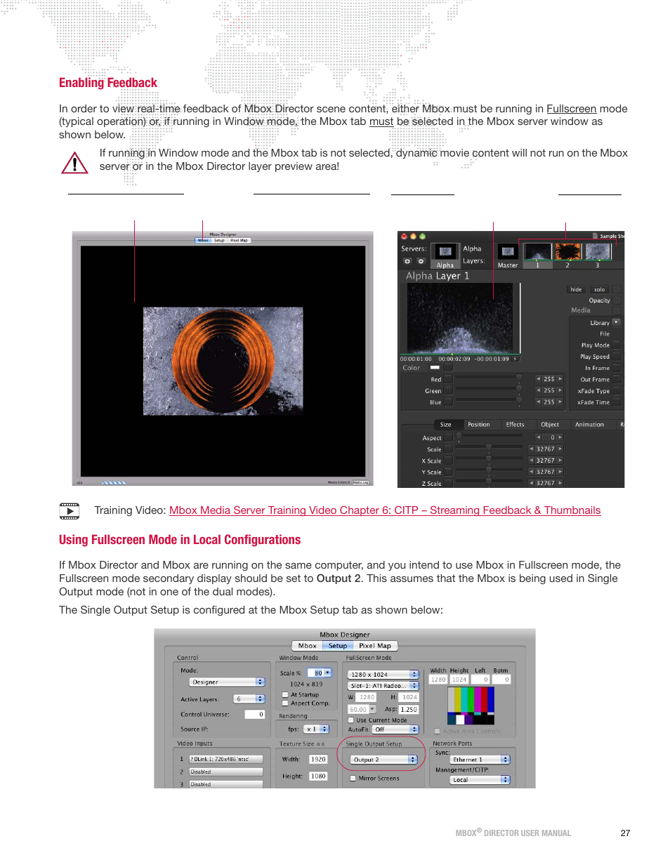 Enabling feedback, Using fullscreen mode in local configurations | PRG Mbox Director User Manual v3.7 User Manual | Page 33 / 80