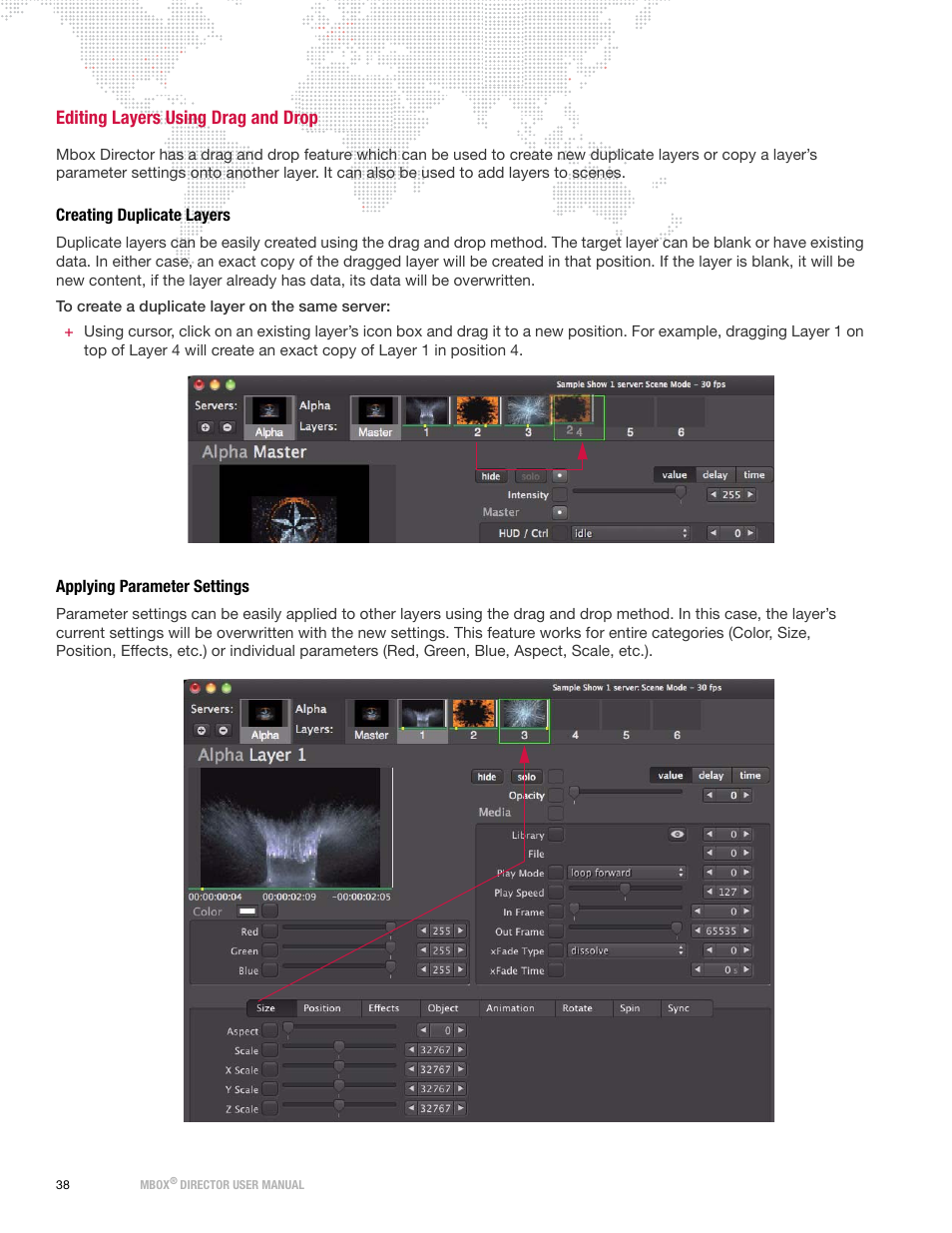 Editing layers using drag and drop, Creating duplicate layers, Applying parameter settings | PRG Mbox Director User Manual v3.7 User Manual | Page 44 / 80