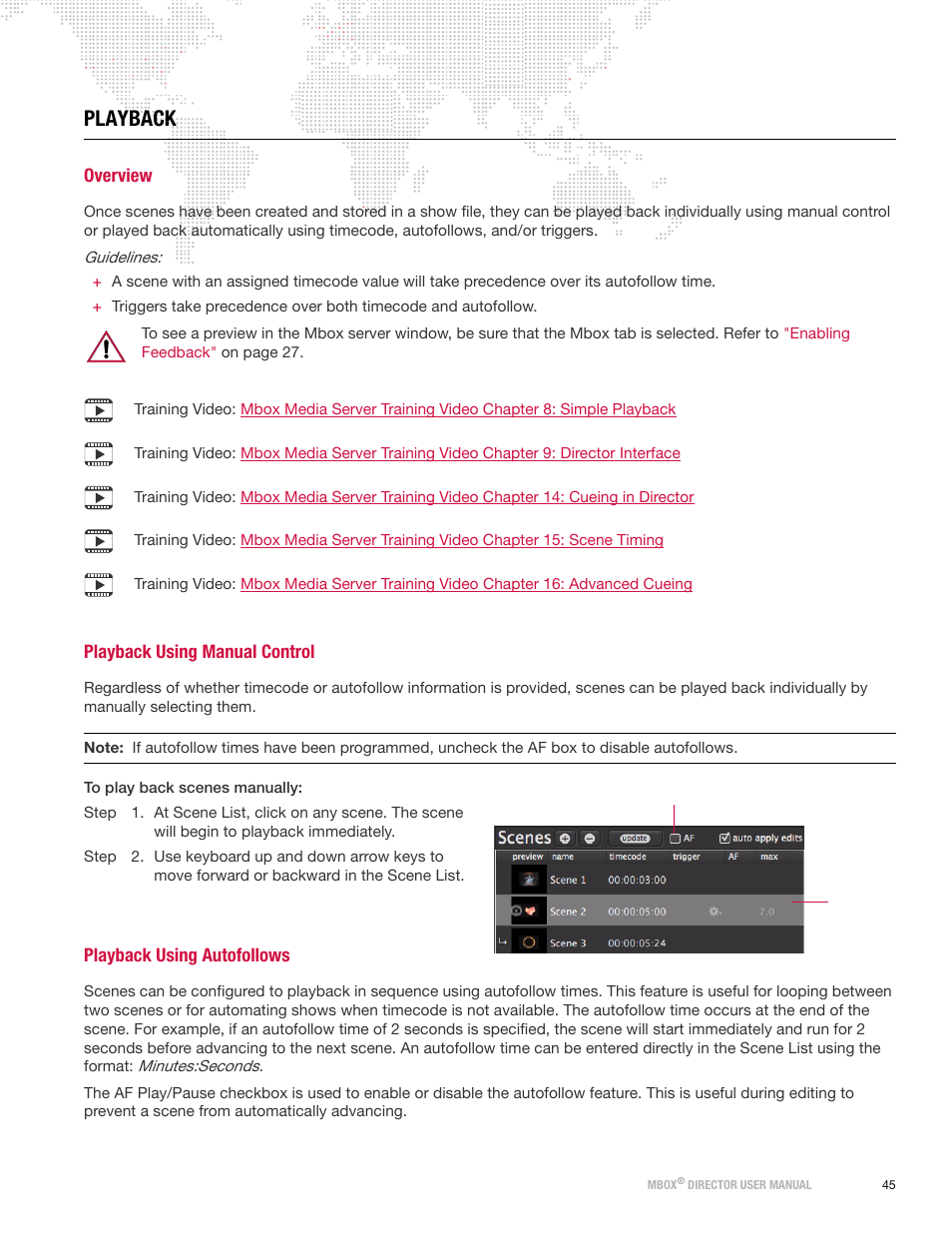 Playback, Overview, Playback using manual control | Playback using autofollows | PRG Mbox Director User Manual v3.7 User Manual | Page 51 / 80