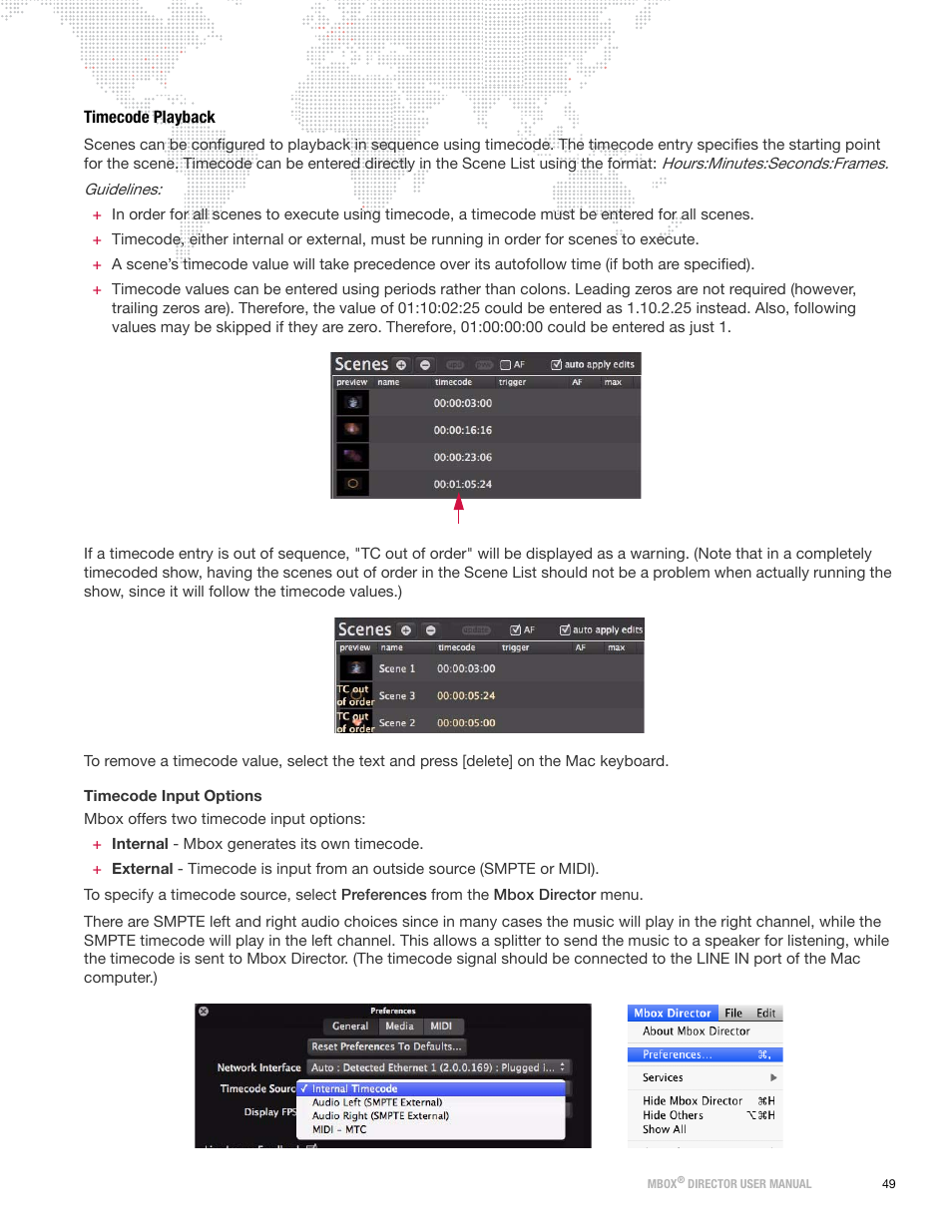 Timecode playback, Timecode input options | PRG Mbox Director User Manual v3.7 User Manual | Page 55 / 80