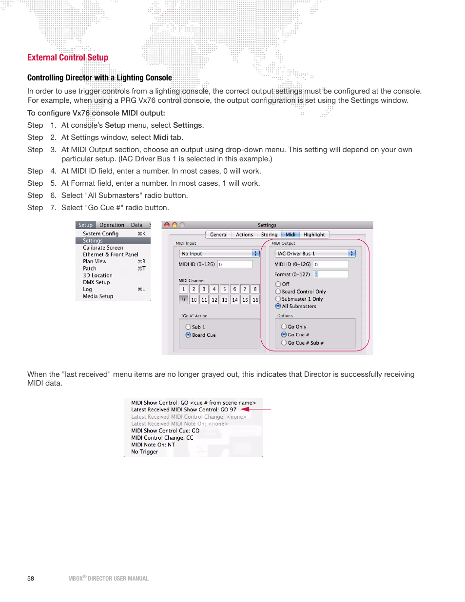 External control setup, Controlling director with a lighting console | PRG Mbox Director User Manual v3.7 User Manual | Page 64 / 80