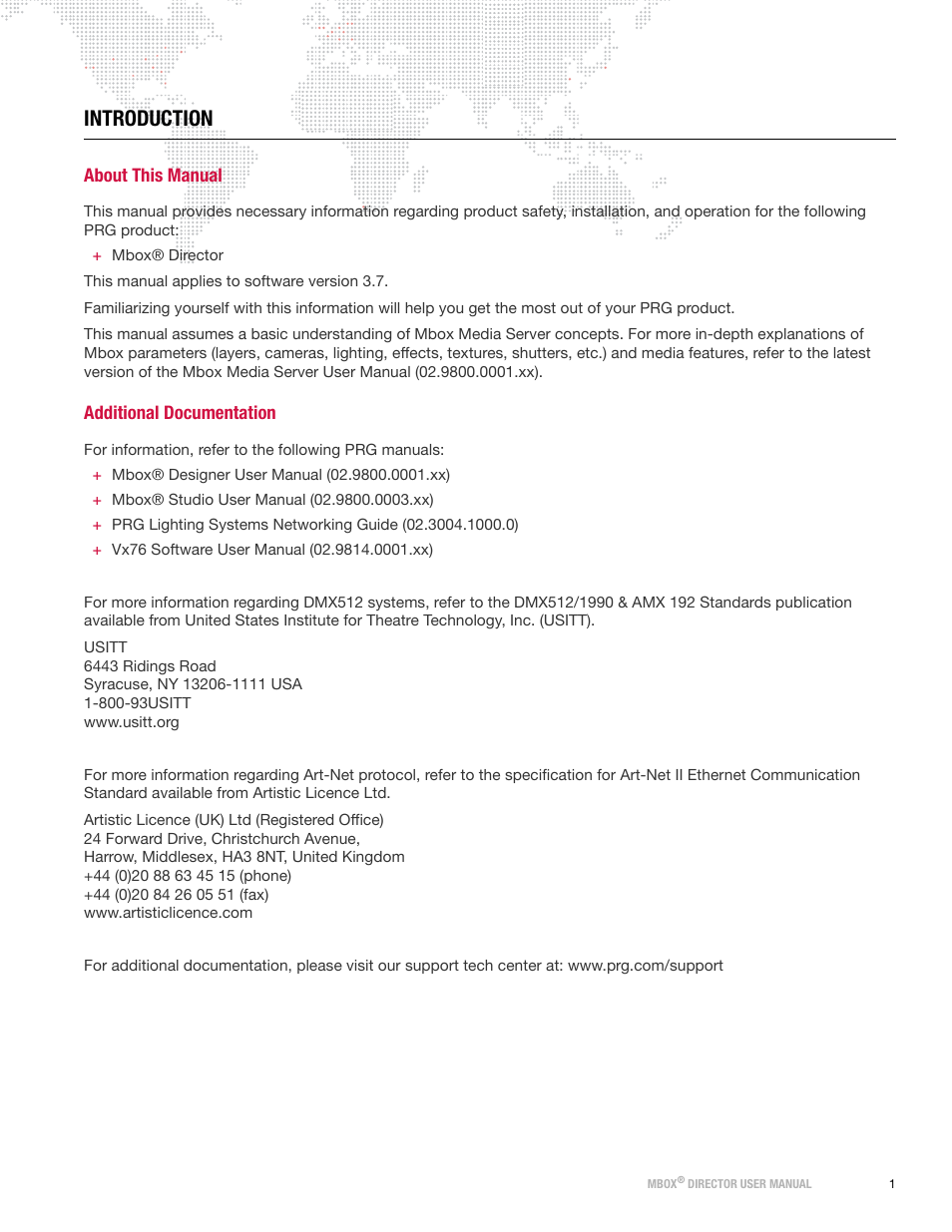 Introduction, About this manual, Additional documentation | PRG Mbox Director User Manual v3.7 User Manual | Page 7 / 80