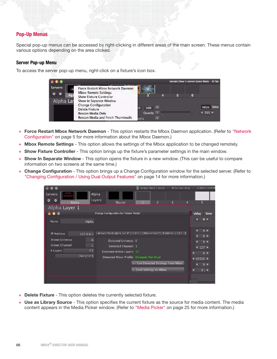 Pop-up menus, Server pop-up menu | PRG Mbox Director User Manual v3.7 User Manual | Page 72 / 80