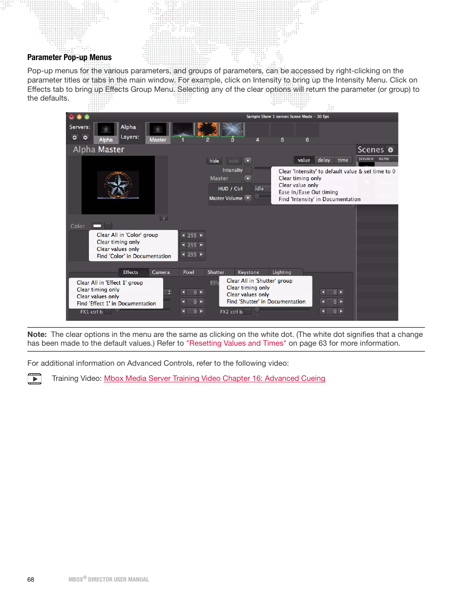 Parameter pop-up menus | PRG Mbox Director User Manual v3.7 User Manual | Page 74 / 80