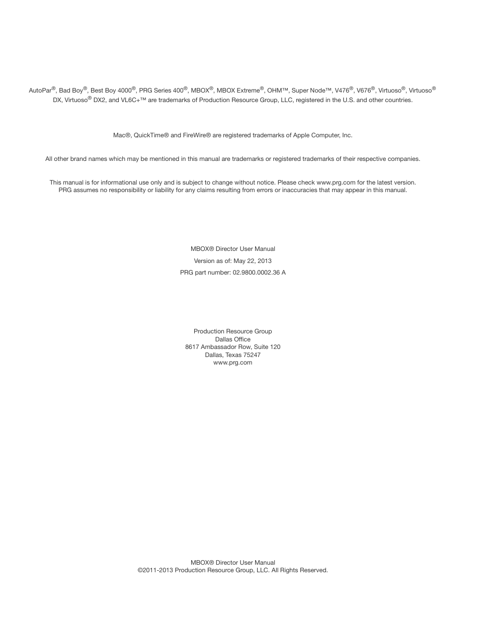 PRG Mbox Director User Manual v3.6.1 User Manual | Page 2 / 80