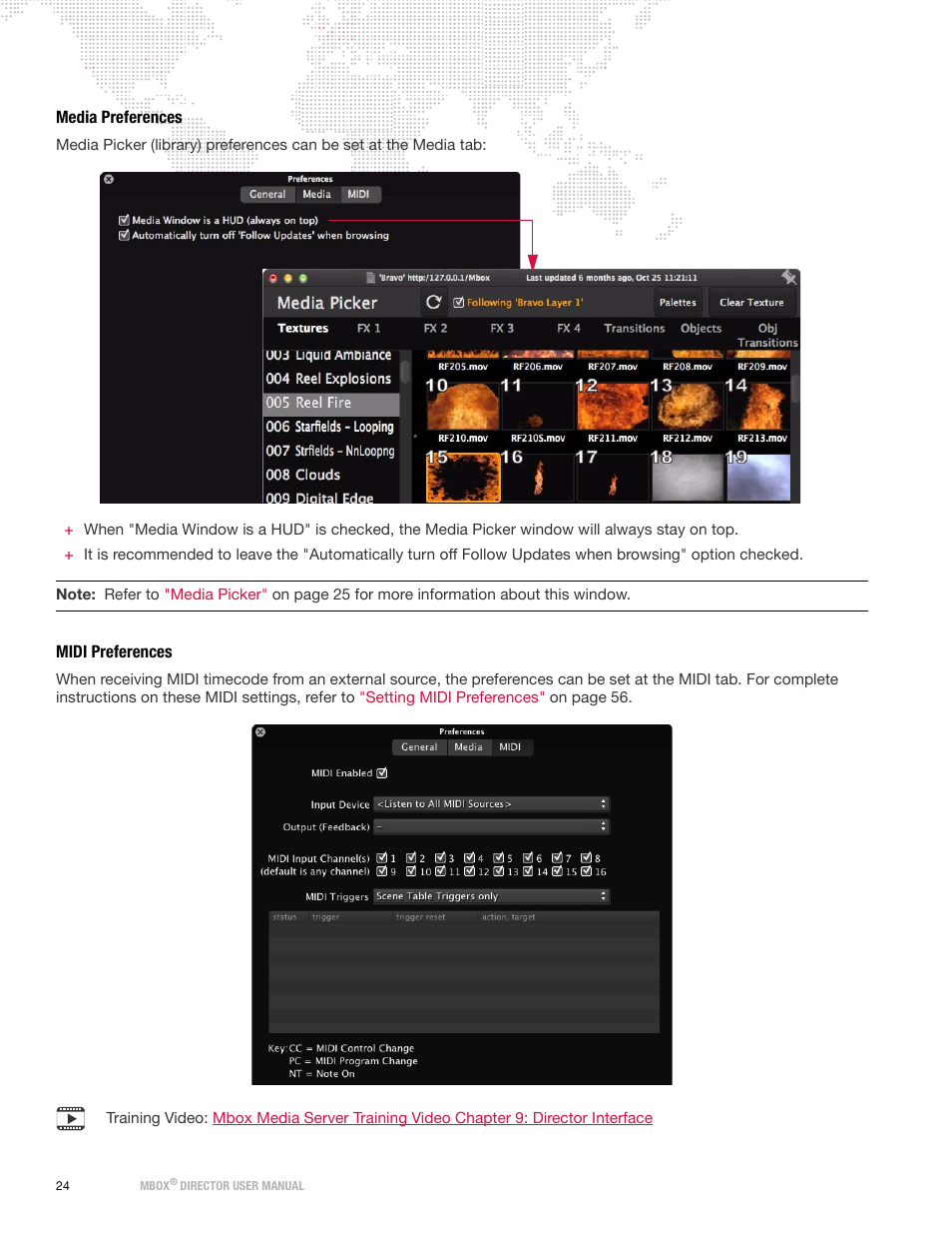Media preferences, Midi preferences | PRG Mbox Director User Manual v3.6.1 User Manual | Page 30 / 80