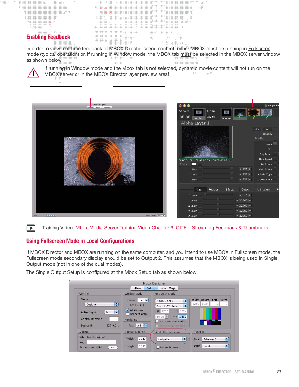 Enabling feedback, Using fullscreen mode in local configurations | PRG Mbox Director User Manual v3.6.1 User Manual | Page 33 / 80