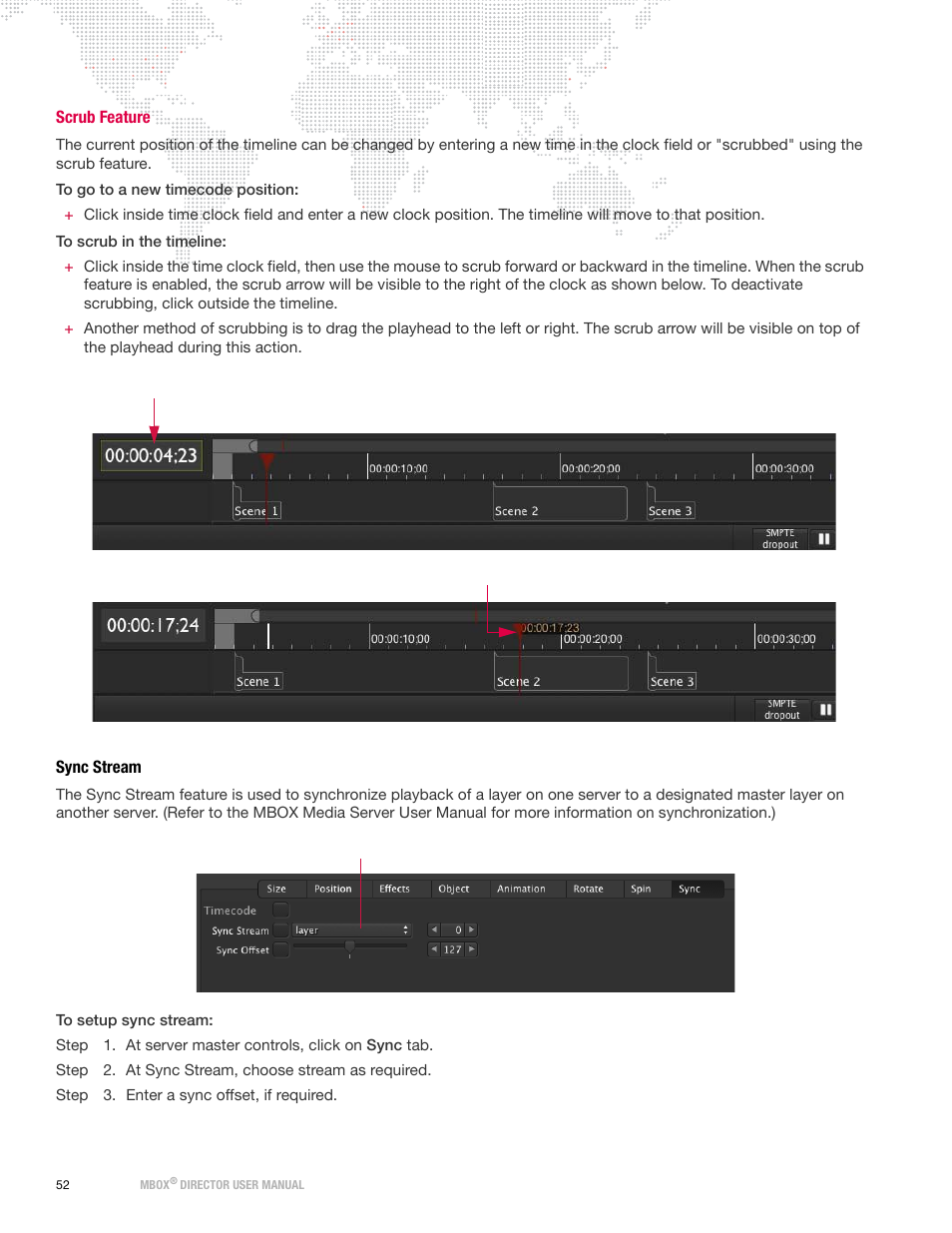 Scrub feature, Sync stream | PRG Mbox Director User Manual v3.6.1 User Manual | Page 58 / 80